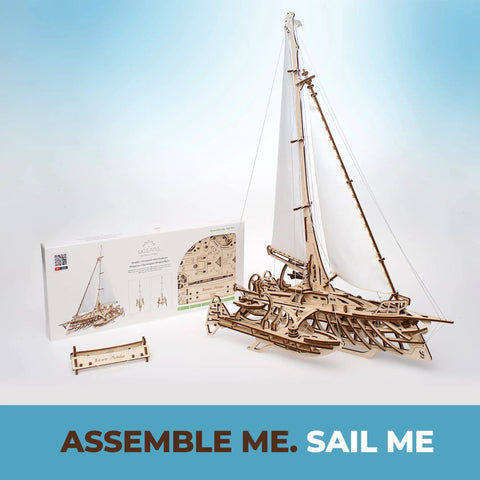Merihobus 3D Wood Puzzle Kit For Adults Trimaran Sailboat Model Catamaran Mechanical Build Dope Wooden Ships Kit For Brain Teasers DIY Hobby Set For Mindful Fun And Hands On Craft, wooden trimaran sailboat kit