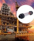 Inline Liquid Flow Meter With 60 To 600 Liters Per Hour Flow Range for DN15 Pipe, plastic cylindrical body, visible over offshore platform