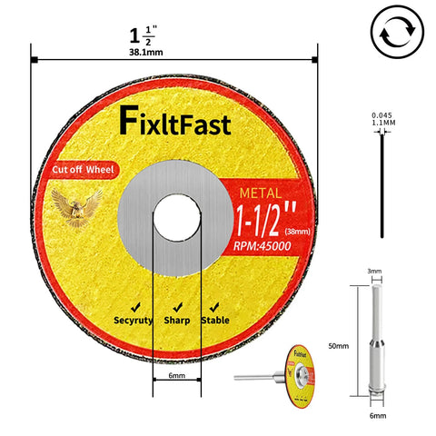 FixltFast 1-1/2 in fiberglass-reinforced metal cut-off wheel set with mandrels, 11-pack