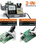 2-In-1 Soldering Iron And Hot Air Rework Station For Electronics DIY showing digital display and operational features