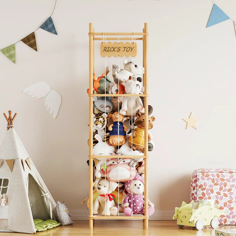Large Capacity Stuffed Animal Storage Organizer For Playroom, Wood Zoo Toy Cage For Plush Toys, Vertical Open Design