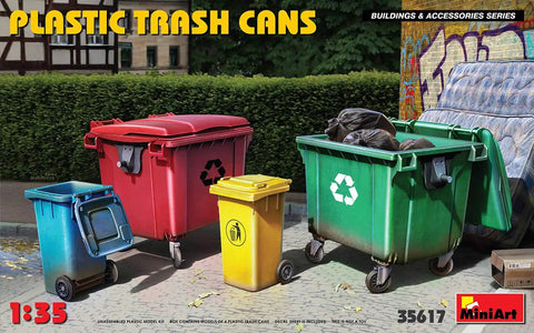 1 35-Scale Plastic Trash Cans Kit - Unpainted, Ready-To-Assemble Set Of 4 With Decals, Ideal For Dioramas And Military Scale Models
