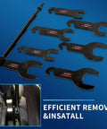 Pneumatic Fan Clutch Wrench Kit, 8 Piece Driving Wrenches Set With Sizes 32mm 36mm 40mm 47mm Seven Eighths Inch One And Seven Eighths Inch Two Inches 17 Inch Handle Compatible With Ford GM Chrysler Jeep Trucks 4.3L 5.0L 5.7L