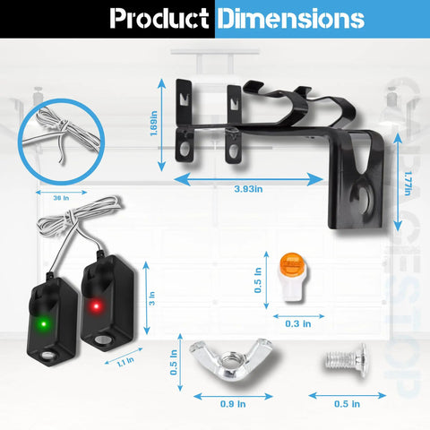 Product dimensions of Two Pack Safety Sensor Eyes With Brackets Kit For Garage Doors 41A5034 Replacement Beams with wires and brackets.