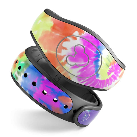 Spiral Tie Dye Skin Decal Vinyl Full Body Wrap Kit For Disney MagicBand Plus showcasing colorful snug coverage design.