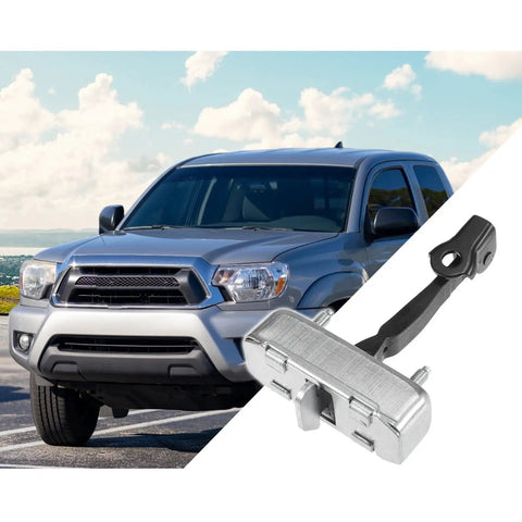 Beefy Heavy Duty Car Door Hinges With Check Strap for Tacoma 2005-2013, shown with a silver Tacoma vehicle in the background.