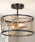 2 Light Modern Semi Flush Mount Ceiling Light With Clear Glass Shade Close To Ceiling Fixture Delivers Bright Ambient Lighting