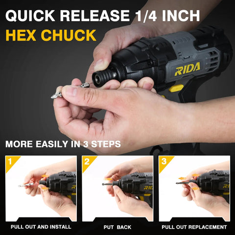 Cordless Impact Driver Kit With 180Nm Torque 20V Power 0 To 2800 RPM Variable Speed One Quarter Inch All Metal Hex Chuck