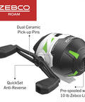 Roam Spincast Reel And Telescopic Fishing Rod Combo showing Quickset Anti Reverse Reel pre-spooled with 10 lb line