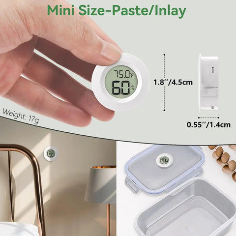 Three Pack Tiny Hygrometer And Thermometer Indoor Digital Humidity Meter For Home Office Car With Wall Mount Paste Inlay Easy Read Humidity Monitor For Any Room, mini round white unit