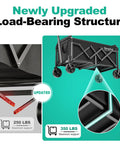 Diagram of Lightweight Folding Wagon Cart With 350 Lb Capacity For Groceries Camping Gear Garden And Beach Trips Portable Foldable Utility Cart In Black showing upgraded load-bearing structure.