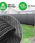 Heavy Duty Privacy Screen Fence Mesh Cover 6 Ft By 50 Ft Black Outdoor Shade Net installed on backyard fence