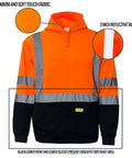 Hi Viz Hooded Sweatshirt For Men ANSI Class 3 High Visibility Workwear With Knit Lining And Black Bottom Orange X Large Reflective Safety Hoodie For Construction And Outdoor Jobs Easy Care Machine Wash, front view with reflective tape detail