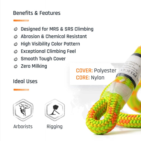 Beefy 11.8mm Static Arborist Rope, 120 Ft USA Made 24-Strand High Strength Climbing Line with Tight Splice Eye, benefits and features list