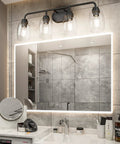 4 Lights Black Vanity Light Fixtures Over Mirror With Clear Glass Shades Industrial Vibe Wall Sconce For Bathroom