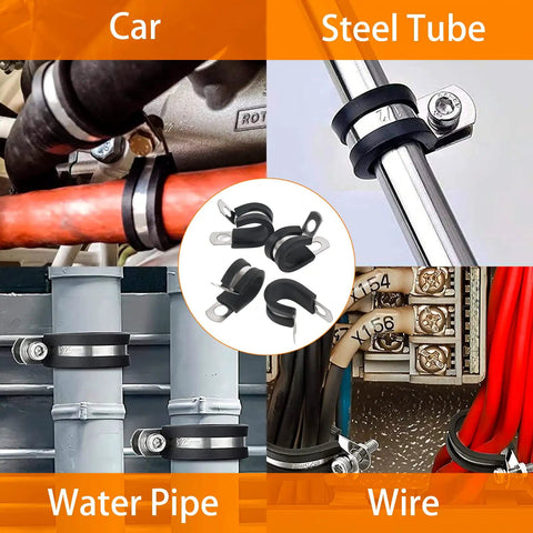 52 Piece Stainless Steel Cable Clamps Set Cushioned Rubber Insulated Clips For Tubes Pipes And Wires installation