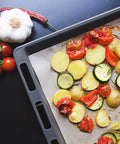 Set Of 3 Reusable 13 By 16 Inch Baking Mats, Nonstick PTFE Teflon Coated, Reversible Oven Safe Sheets in use with vegetables