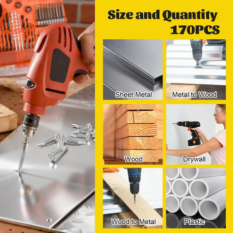 Image of drilling into sheet metal using Self Tapping Screws Assortment Kit For Metal, 170-Piece Set In 410 Stainless Steel