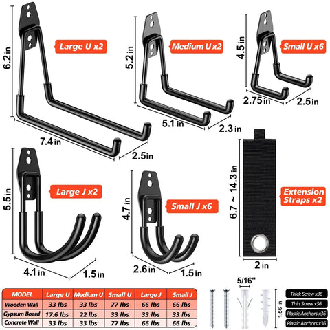 Set of 20 pack heavy duty garage hooks solid steel wall mount hangers with anti slip coating for organizing tools and equipment