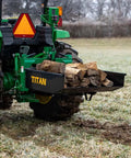 3 Point 10 Cu Ft Dump Box For Category 1 Tractors With Quick Hitch Compatibility And Rear Self Dumping Hopper loaded with firewood