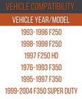 Vehicle compatibility list for Ford trucks, including 1999-2004 F350 Super Duty, related to 1 Ton Nut Conversion Kit.