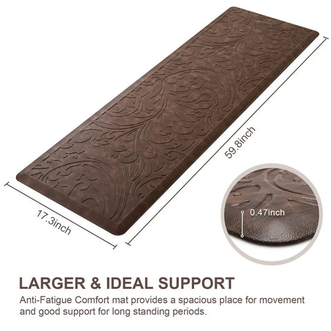 Ultra Plush Anti Fatigue Kitchen Mat Cushioned Comfort Rug With Waterproof Non Slip Surface 17.3x60 inches Brown