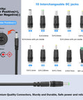 Reliable 8V 1A AC To DC Charger With 10 Interchangeable Jacks, center-positive adapter cable