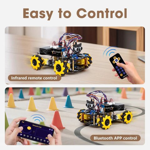 Epic Hands On Programmable Robot Kit For Kids Ages 8 To 12 And 12 To 16 With Remote And App Control ESP32 Powered Scratch And Arduino Compatible STEM Toys For Boys And Girls Yellow infrared remote and Bluetooth app control robot car