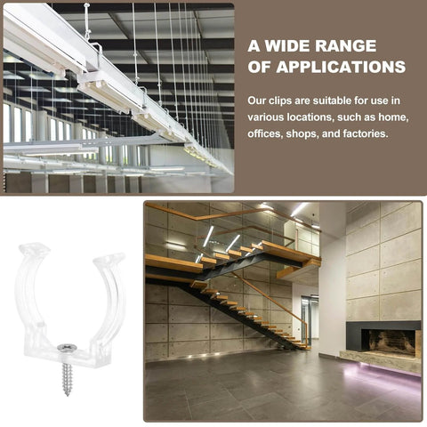 U Clip Tube Light Holder Bracket Set For LED Fluorescent Tubes, Plastic Pipe Clamps With Screws In Ceiling And Wall Settings