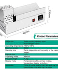Premium Stainless Steel Electric Heat Shrink Wrapping Machine For Wine And Olive Oil Bottles showing product dimensions and settings.