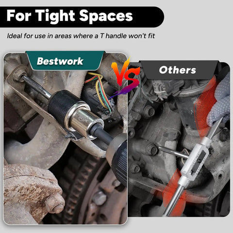Comparison of Adjustable Tap Socket Set 3/8 Drive, 3 Piece Tap Handle Tool Kit for tight spaces and regular tap wrench.