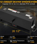 Heavy Duty Electric Pvc Conduit Heater With Temp Control And Safety Shutoff For 1/2 To 2 Inch Pipes Fast 1700W Heating Bender specifications display.
