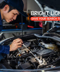 Mechanic uses Telescoping Magnetic Tool Set With LED Light And Inspection Mirror for car engine repair