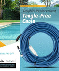 Genuine Replacement 98 Ft Blue 3-Wire Communication Cable With Swivel For Tangle-Free Operation Heavy-Duty Pro-Grade Remote Bluetooth Models Compatible With Wave 100 ProX2 3001 Enduro Maytronics Part 9995747-DIY coiled beside a pool.