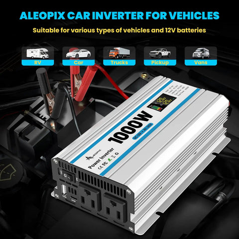 1000 Watt Car Power Inverter Flips 12 Volt Battery Juice Straight Into 110 Volt Wall Outlet Power with dual AC sockets