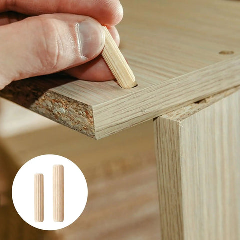 Inserting dowel from Pro Grade Walnut Wood Dowels Kit In Sizes One Quarter Inch Five Sixteenth Inch Three Eighth Inch Grooved Plugs 225 Pcs