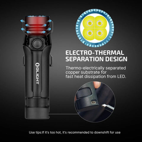 Seeker 4 Pro 4600 Lumen Rechargeable Flashlight USB-C port and heat dissipation mechanism detail in matte black