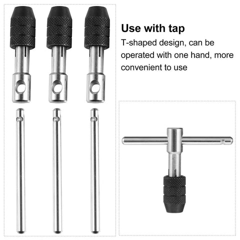 Three Piece Adjustable Ratcheting Tap Wrench Set With Detachable Bar For Handy One Hand Operation Durable Steel For Drills Taps Reamers And Manual Threading, 3-piece set