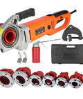 Heavy Duty Portable Electric Pipe Threader With Painless 2300 Watt Motor And Solid Copper Coils offers six pipe threading heads and tools.
