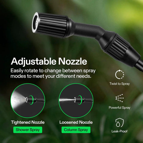 Adjustable nozzle of One Point Three Five Gallon Pump Sprayer For Garden And Home Use With Adjustable Nozzle And Locking Trigger Long Wand And Hose For Wide Sprays Ergonomic Handle Works Great For Plant Care Garden Watering And Household Cleaning