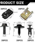 Detailed size chart of 100 Piece Heavy Duty Car Body Screws And Bolts Kit with various fasteners, screws, U-nuts, and clamps.