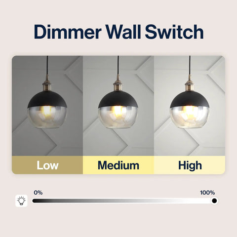 Brass Gold And Black Mid Century Modern Globe Pendant Light With Adjustable Cord And LED Bulbs Included, dimmer settings shown
