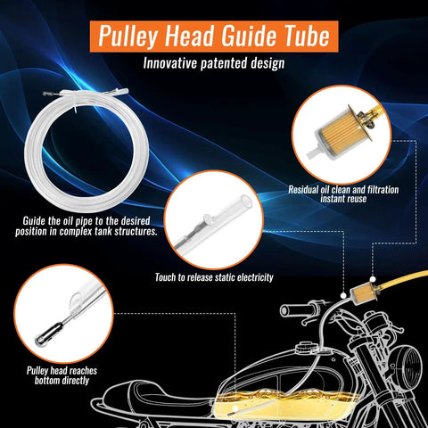 Quick Draw 12V Fuel Transfer Pump 85 GPH Electric Gasoline Diesel Siphon Kit with pulley head guide tube design.
