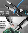 Five In One Wire Stripper And Crimping Tool With Needle Nose Pliers For Electricians 8 Inch Heavy Duty demonstrating cutting wire and clamping.