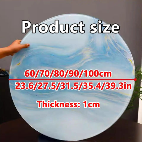 Rotating Marble Lazy Susan Serving Tray For Dining Tables And Coffee Tables, 24 To 40 Inch, size comparison chart with hand.