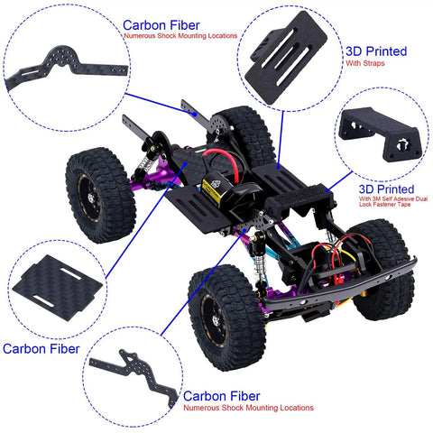 Carbon Fiber LCG Chassis Frame Rail Kit For 1/24 RC Crawler Adds Low Center Of Gravity Handling Multiple Shock Mounts Front 7.5 Degree Skid
