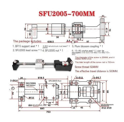 Ultra Low Backlash Ball Screw SFU2005 700mm For CNC Machines, Smooth Rolling Friction Design, Built Tough Bearing Steel Build, High Precision Linear Motion, Perfect For Milling, 3D Printing, And Automation Projects.