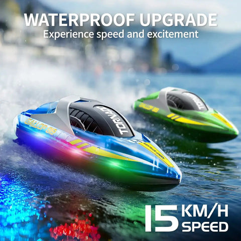 Twin Pack Remote Control Boats For Kids And Adults With Dual Speed Modes, Waterproof Twin-Screw Hulls, 2.4GHz Remote, LED Lights