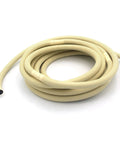 Coiled beige flexible mini split drain hose for AC units 5/8 inch ID, 25 ft universal line set cover and outdoor drainage extender.