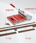 10 Mm All In One Vinyl Cutter Pro Floor Cutting Tool Ready Out Of The Box With A Heavy Duty One Piece Base No Assembly Ultra Rigidity For Clean Precise Vinyl Floor Cuts And Fast Hassle Free Projects, shown with angle and lengthwise cuts